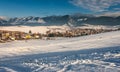 Snowy winter landscape with Visnove village near Zilina town. Royalty Free Stock Photo
