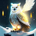 Snowy winter night with an owl. 3d rendering, 3d illustration. AI Generated Royalty Free Stock Photo