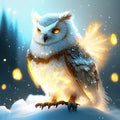 Snowy winter night with an owl. 3d rendering, 3d illustration. generative AI Royalty Free Stock Photo