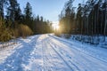 snowy winter road covered in deep snow Royalty Free Stock Photo