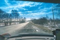 snowy winter road covered in deep snow - vintage retro look Royalty Free Stock Photo