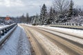 Snowy winter road in Poland Royalty Free Stock Photo