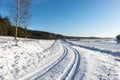 Snowy winter road with tire markings Royalty Free Stock Photo