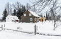 Snowy Winter scene cedar fence Royalty Free Stock Photo