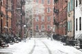 Snowy winter scene in the Greenwich Village, New York City