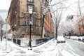 Snowy winter scene in the East Village of Manhattan, New York City