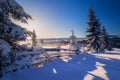 Snowy winter scene in the sunrise Royalty Free Stock Photo