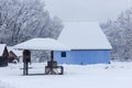 Snowy winter scene in the Village Museum