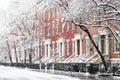 Snowy winter street scene by Washington Square Park in New York City Royalty Free Stock Photo