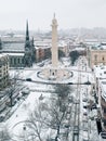 Snowy winter view of the historic Washington Monument and Mount Vernon Place in Baltimore, Maryland Royalty Free Stock Photo