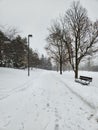Snowy Wintery Park Trail Royalty Free Stock Photo