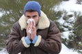 Snuffly male outdoors in the snowy mountains