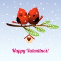 Snuggling Valentine`s Day Love Birds on Tree Branch Royalty Free Stock Photo