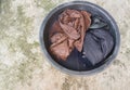 Soak dirty clothes in the basin black for cleanse Royalty Free Stock Photo