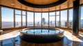 Soak in Luxury, Round Jacuzzi Inside Skyscraper with Breathtaking City View, Generative AI