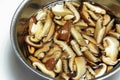 Soak thin sliced dried shiitake mushrooms in water Royalty Free Stock Photo