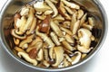 Soak thin sliced dried shiitake mushrooms in water Royalty Free Stock Photo