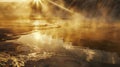 Soak up the undeniable allure of a volcanic hot spring with this captivating podium image. Golden rays of sunlight dance