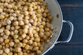 Soaked Chickpeas Drained in a Colander