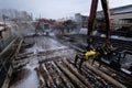 Soaking birch wood - the first stage in the production of plywood