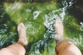 Soaking feet at a free outdoor hot spring open-air