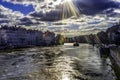 Soane River Tourboat Rainbow Reflection Lyon France Royalty Free Stock Photo