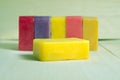 Soap bar flavor with rose, banana, lavender, mango and strawberr Royalty Free Stock Photo