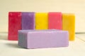 Soap bar flavor with rose, banana, lavender, mango and strawberr Royalty Free Stock Photo