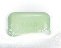 Soap bar with foam and bubbles isolated vector illustration on white background. Soap foam for lather. Vector Royalty Free Stock Photo