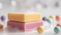 Soap bar with foam on white background, close-up Royalty Free Stock Photo