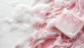 Soap bar with foam on white background, close-up Royalty Free Stock Photo