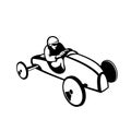 Soap Box Derby or Soapbox Car Racer Racing Retro Black and White