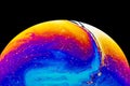 Soap bubble close up macro abstraction and planet imitation. Abstract background with colorful gradient colors