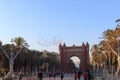 Soap bubble in front of Triumphal arch Arc de Triomf and promenade Passeig de Lluis Companys in Barcelona