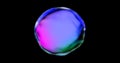 Soap bubble with iridescent chromatic surface transparent isolated on black background. Pink and blue color gradient water drop Royalty Free Stock Photo