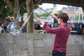 A soap bubble street performer around South Bank area in London Royalty Free Stock Photo