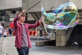 A soap bubble street performer around South Bank area in London Royalty Free Stock Photo