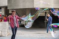 A soap bubble street performer around South Bank area in London Royalty Free Stock Photo