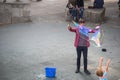 A soap bubble street performer around South Bank area in London Royalty Free Stock Photo