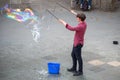 A soap bubble street performer around South Bank area in London Royalty Free Stock Photo