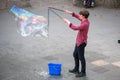 A soap bubble street performer around South Bank area in London Royalty Free Stock Photo