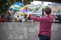 A soap bubble street performer around South Bank area in London Royalty Free Stock Photo