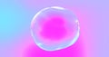 Soap bubble with transparent surface on iridescent color gradient background. Abstract chromatic distorted shape sphere or water Royalty Free Stock Photo