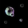 Soap bubbles on a black background. Can be used as a seamless pattern or background. Vector illustration Royalty Free Stock Photo