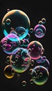 Soap bubbles on a black background. 3d rendering, 3d illustration. Royalty Free Stock Photo