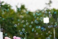 Soap bubbles blurred in the background. Blur bubble party. Royalty Free Stock Photo