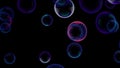 Soap bubbles fly up on a black background. 3d illustration Royalty Free Stock Photo