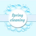 Soap bubbles frame isolated on white background, cartoon style. Spring cleaning concept. Vector illustration.
