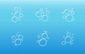 Soap bubbles icon. Set of oxygen bubbles in water. Foam shampoo isolated on blue background. Vector illustration