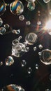 Soap Bubbles with Light Reflections on Black Royalty Free Stock Photo
